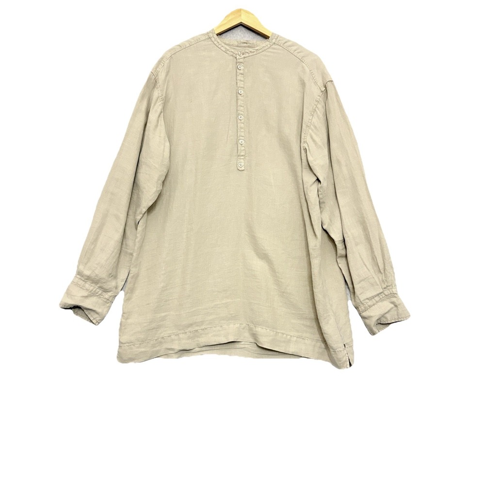 AMERICAN ESSENTIALS Women's Tunic Dress‎ XL 100% Linen Mandarin Collar Lagenlook
